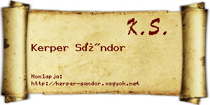 Kerper Sándor névjegykártya